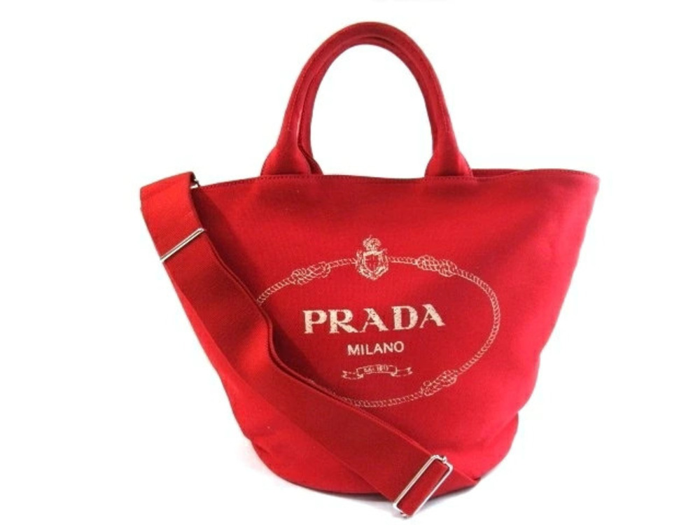 Prada Canapa Handbag Canvas Pouch Clutch Red
